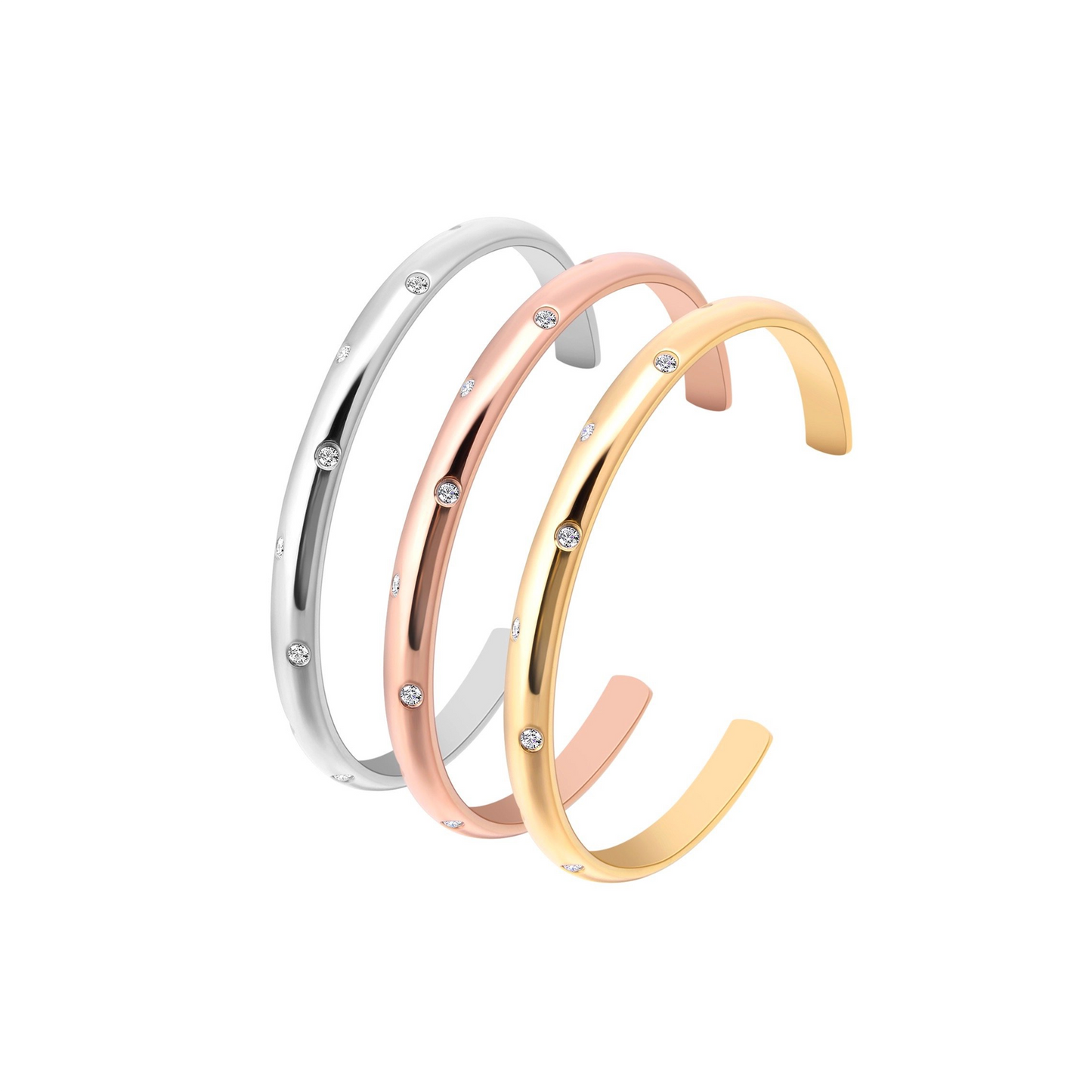 BG608RG B.Tiff High Polish Rose Gold 8-Stone Starlight Pave Adjustable Bangle Cuff