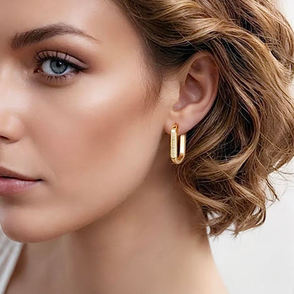 ER081G B.Tiff Gold Pavé Padlock Hoop Earrings