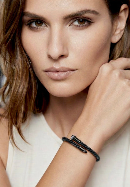BG005B B.Tiff Black Pavé Pointe Cable Bangle Bracelet