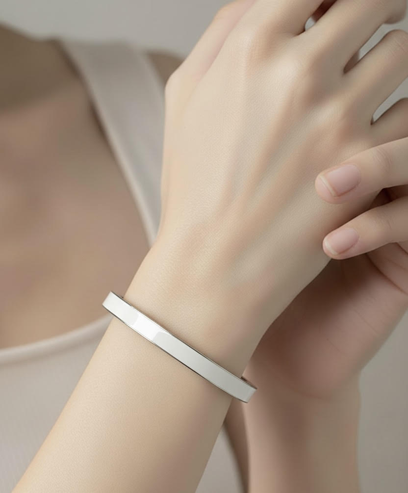 BG301WW B.Tiff "The Hamptons" White Enamel Stainless Steel Bangle Bracelet
