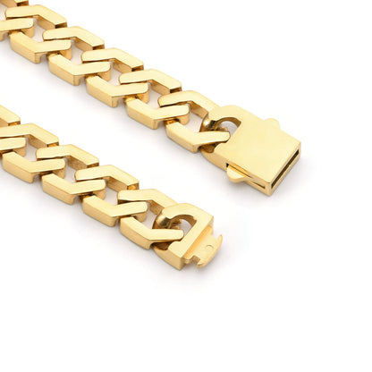BG100G B.Tiff High Polish Gold Flat Angular Cuban Link Bracelet