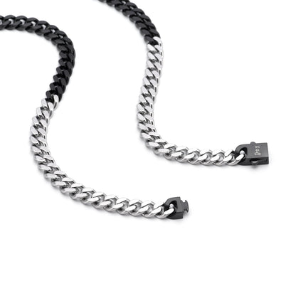 C138BW B.Tiff 2-Tone Matte Black & High Polish Stainless Steel Flat Cuban Link Necklace/ 8mm