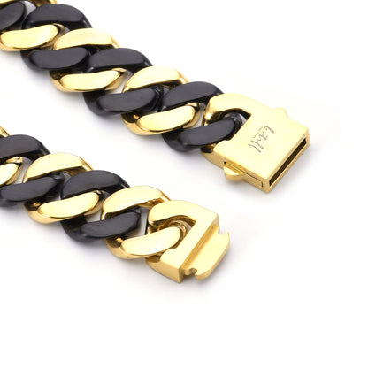 C160BG B.Tiff 2-Tone Black & Gold Flat Cuban Link Necklace/ 16mm