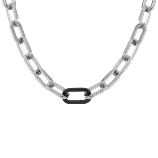 C200WB B.Tiff Black Clasp Paperclip Chain Necklace