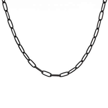 C400B B.Tiff Black 2 Clasps Oval Paperclip Link Chain Necklace/ 32"