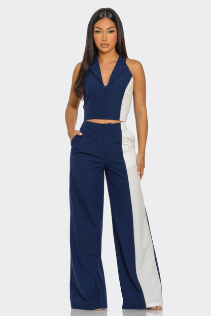 2 Pcs Color Block Set featuring contrasting colored top and bottom pieces displayed together