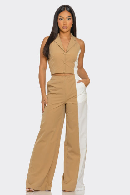 2 Pcs Color Block Set featuring contrasting colored top and bottom pieces displayed together