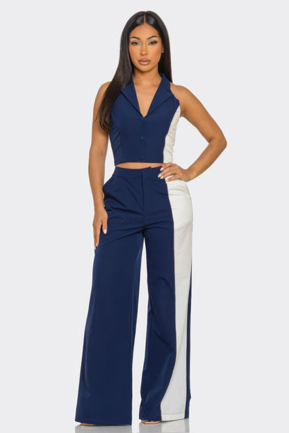 2 Pcs Color Block Set side view showing contrasting color panels and fit details