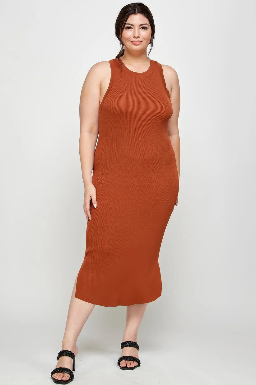 Plus Size Stretchy Racer Back Midi Dress