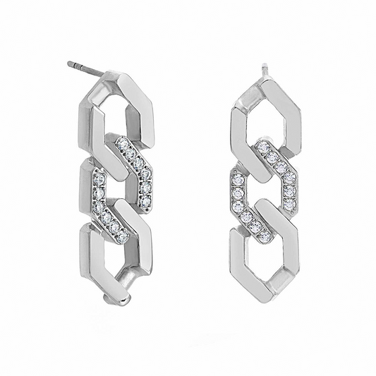 ER200W B.Tiff Pavé High Polish Flat Angular Cuban Link Earrings