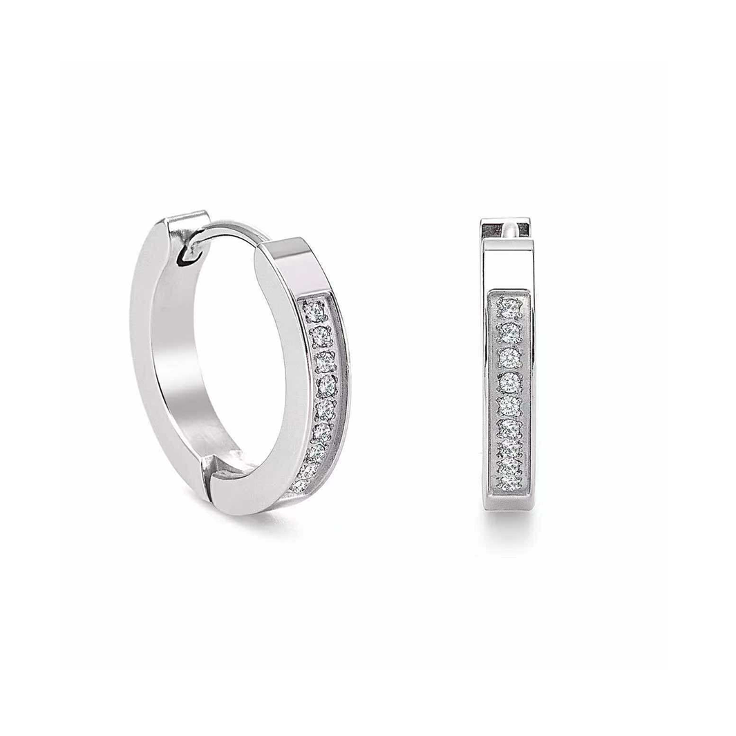 ER305W B.Tiff Pavé 18-Stone Hoop Earrings
