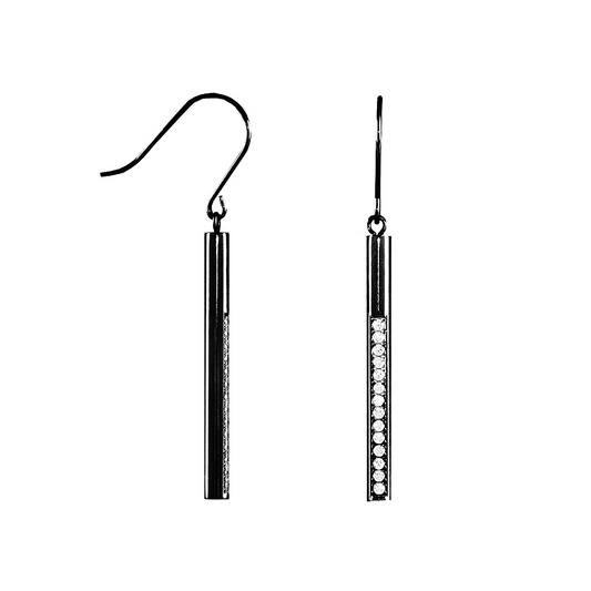 ER318B B.Tiff Black Pavé 14-Stone Dangling Bar Earrings