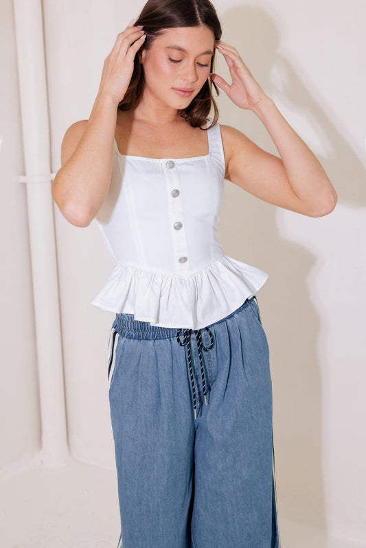 In this moment white woven top