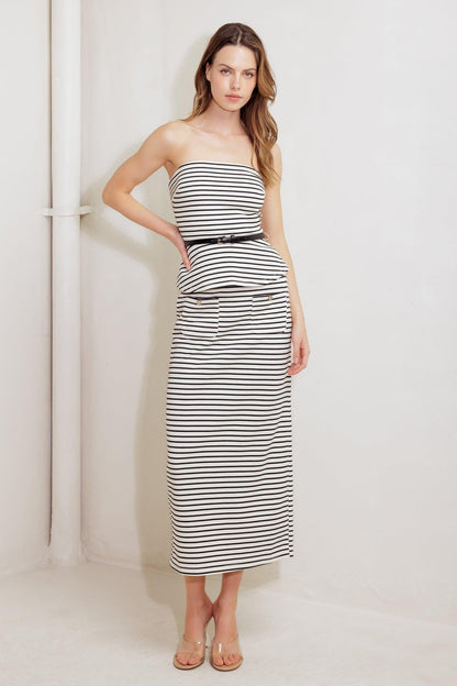 WINDING PATH STRIPED WOVEN TUBE TOP