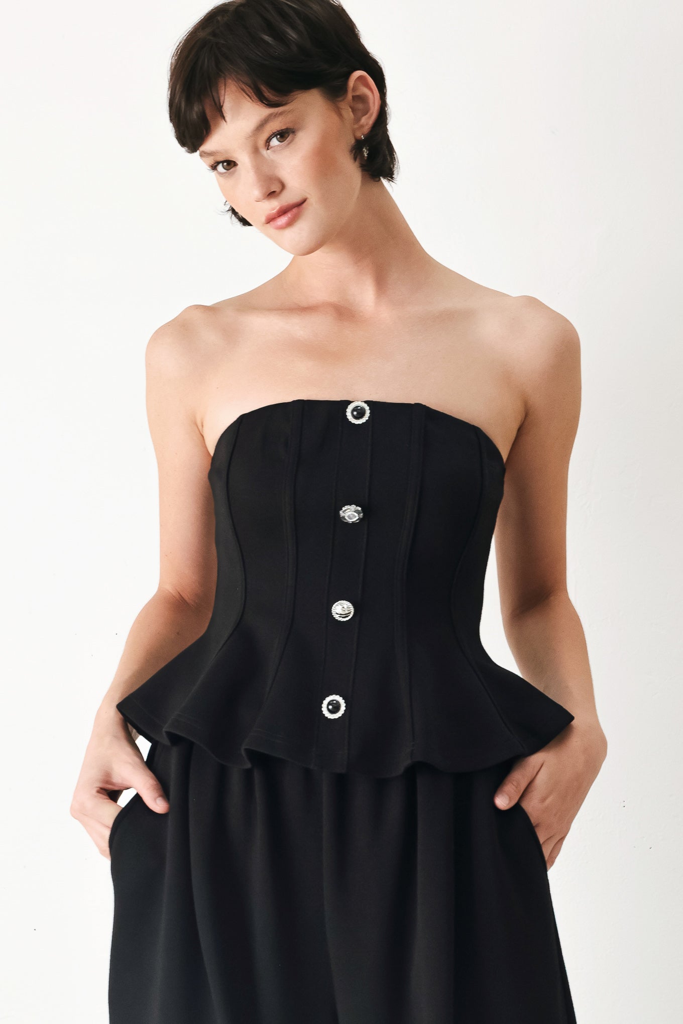 Black Tie Palazzo Knit Tube Top - Tops