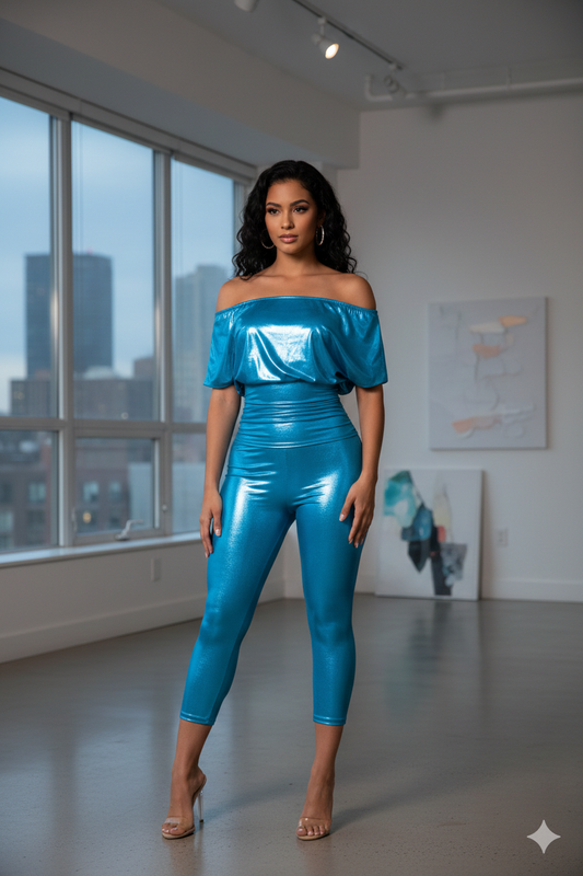 Lose Fit Shimmer Top And Capri Set