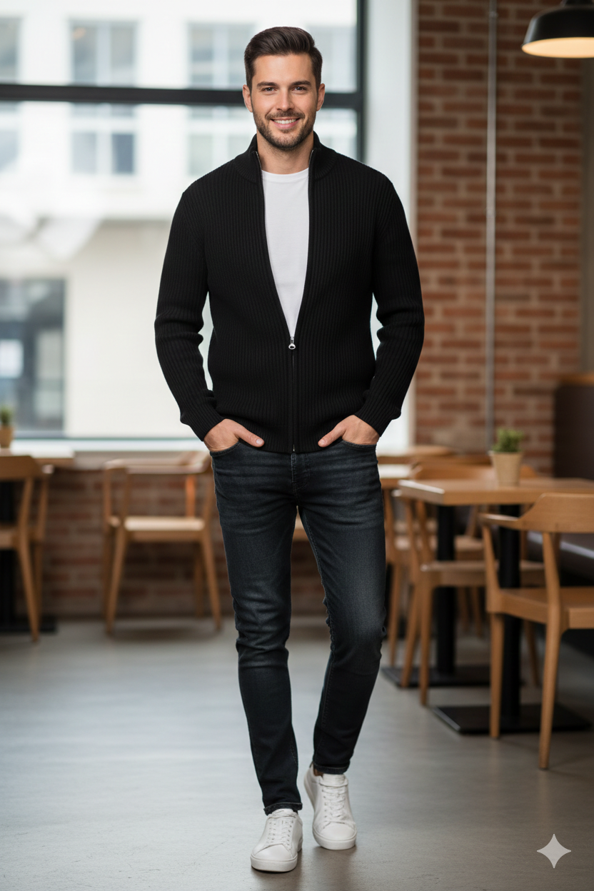 Mens Solid Full Zip Sweater