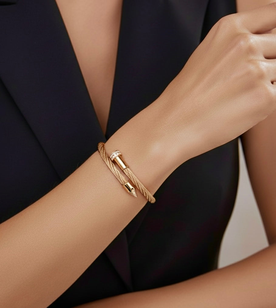 BG005RG B.Tiff Rose Gold Pavé Pointe Cable Bangle Bracelet