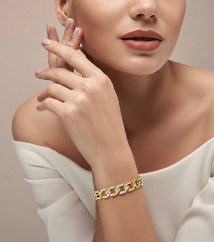 BG101G B.Tiff Pavé High Polish Gold Flat Angular Cuban Link Bracelet