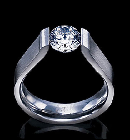 RG091W B.Tiff Tension 1 ct Round Solitaire Curved Edge Engagement Ring