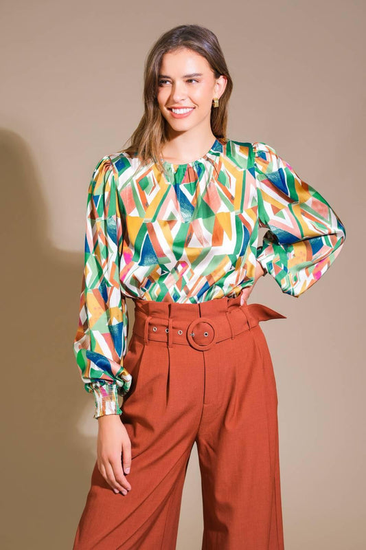 Radiant poise woven top