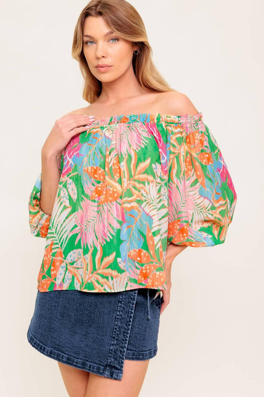 Loving vow green woven top