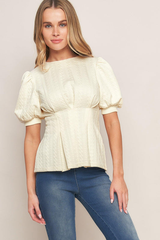 Cream twist woven top
