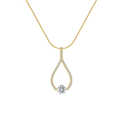 PT306G B.Tiff Gold 1 ct Solitaire Pave Larme Pendant Necklace