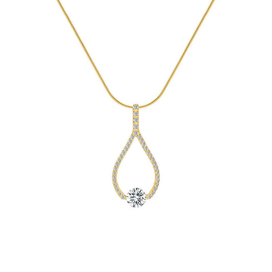 PT306G B.Tiff Gold 1 ct Solitaire Pave Larme Pendant Necklace