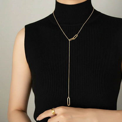 PT330G B.Tiff Adjustable Rolo Lariat Chain Necklace with Paperclip Links