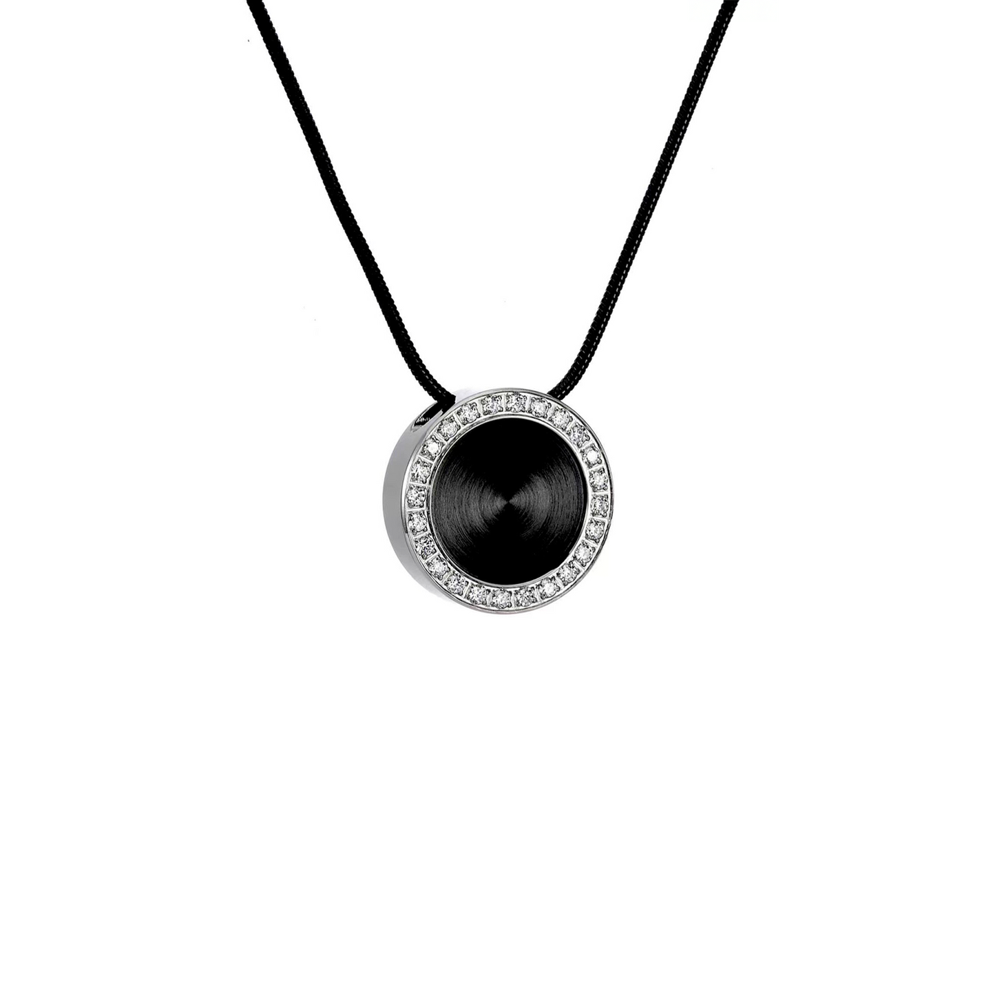 PT800WB B.Tiff Black Enamel Pavé 30-Stone Halo Pendant