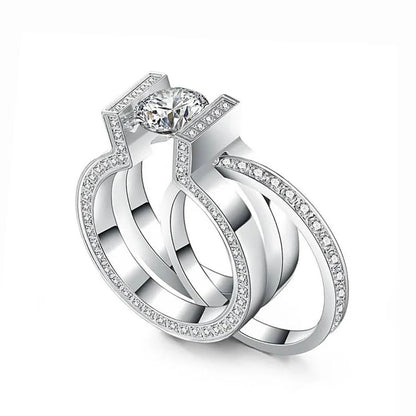 RG108W-111W B.Tiff 2ct Round Solitaire Interlocking Engagement Ring & Eternity Band Set