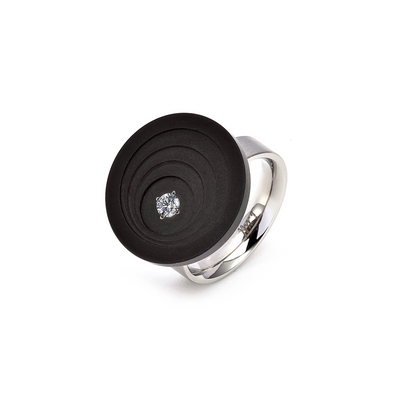 RG205B B.Tiff .12 ct Round Cut Black Solitaire Disk Ring