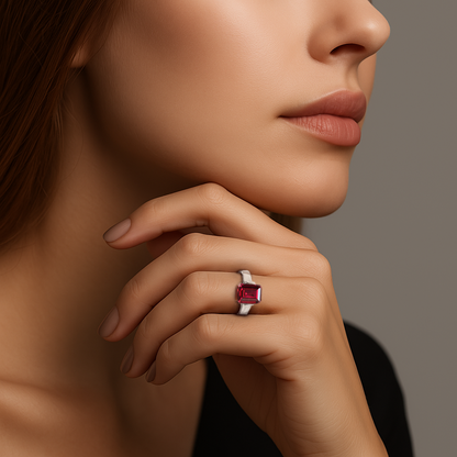 RG210R B.Tiff 3 ct Red Emerald Cut Engagement Ring