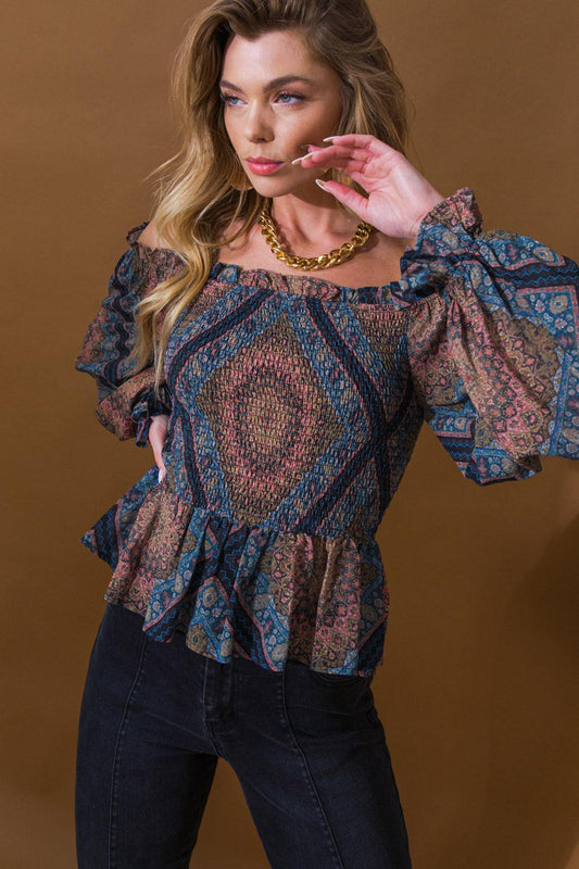 Boho rainbow woven top