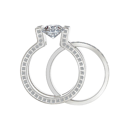 RG108W-111W B.Tiff 2ct Round Solitaire Interlocking Engagement Ring & Eternity Band Set